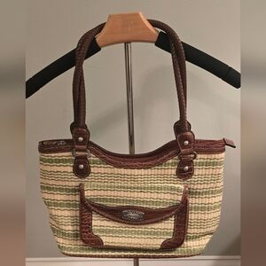 Rosetti Woven Green, Cream And Brown Women's Purse (1029)